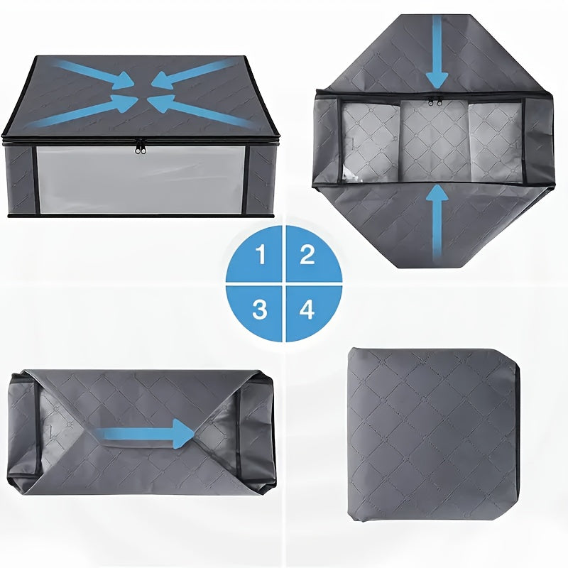 Large Grey Foldable Storage Box with Clear Window and Hook for Closet Dorm Bedding