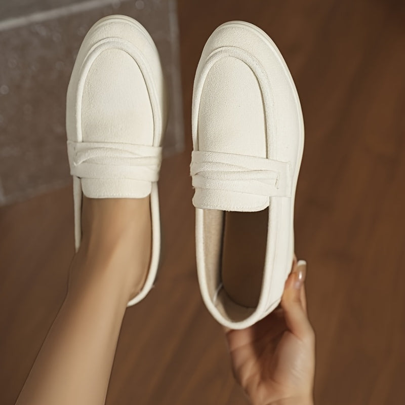 Women's Black Loafers Soft Fabric Slip-On Shoes Round Toe Rubber Sole