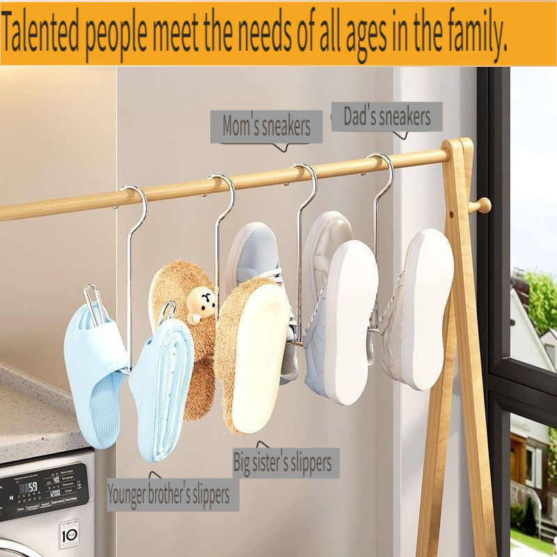 Set of 4 Stainless Steel Wall-Mounted Shoe Racks with Hooks for Home and Balcony Storage