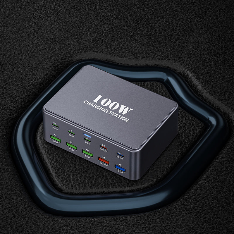 Cargador rápido USB C 100W GaN, concentrador de 10 puertos para iPhone, iPad y dispositivos Samsung