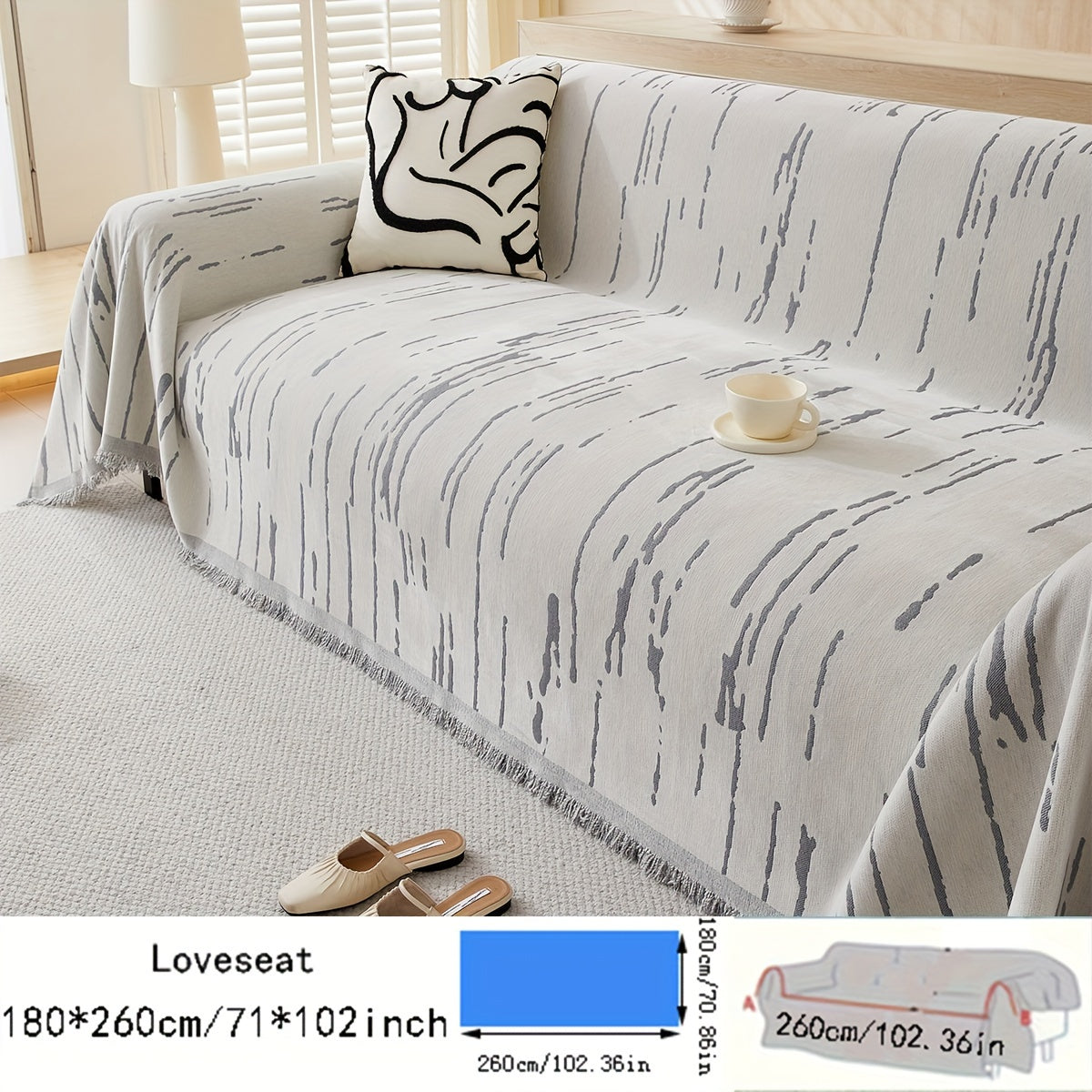 Чехол для дивана из шенилла с кисточками – Реверсивный, дружелюбный к животным, нескользящий, толстый защитный чехол для всех сезонов. Идеально подходит для декора гостиной, кухни и кафе.