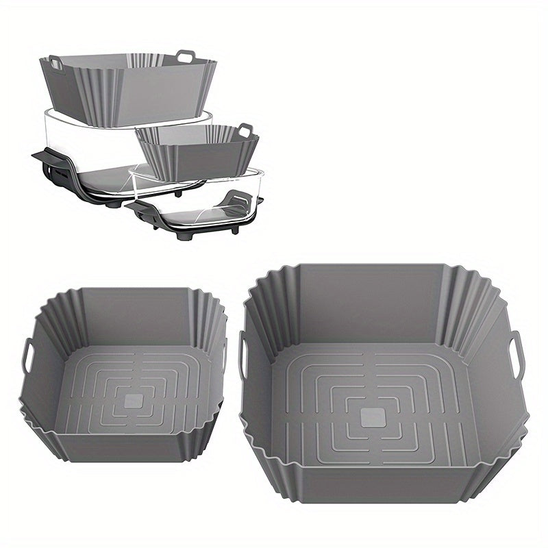 2pcs Silicone Baking Trays for Air Fryer Black Gray Reusable Non-Stick Pizza Chicken Fries