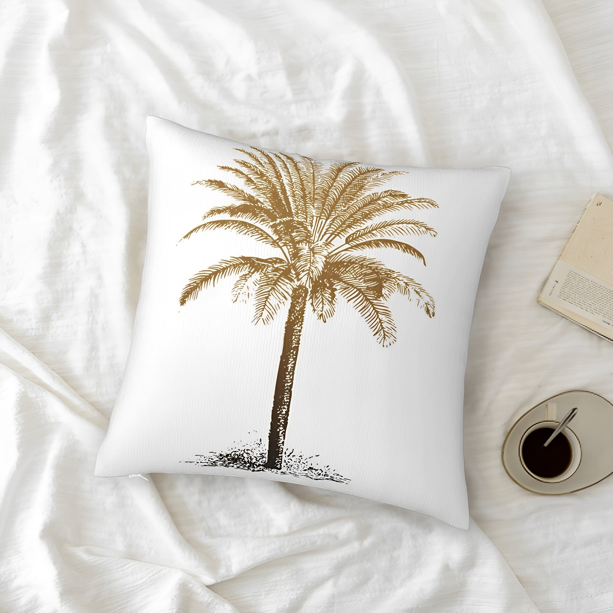 Yellow Cushion Cover with Retro Tropical Plant Pattern 45.72x45.72 cm Square Pillowcase