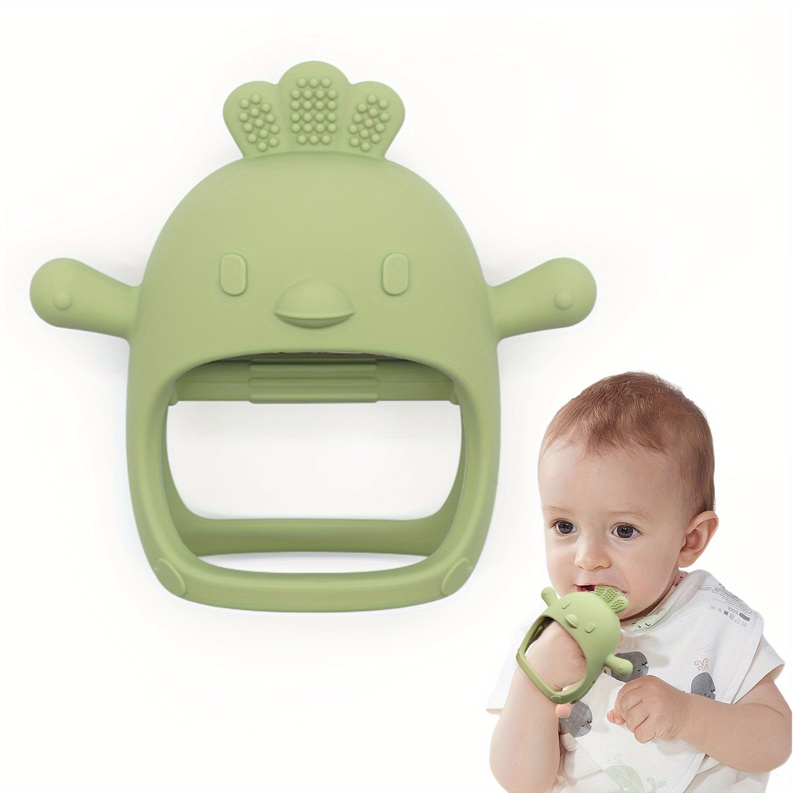 Yumshoq silikon tovuq shaklidagi tishlash mittenslari - 3 oydan oshgan bolalar uchun mos keladigan tushirishga qarshi chaynash o'yinchoqlari, turli ranglarda mavjud