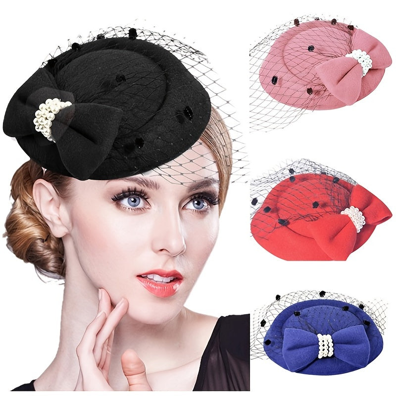Ladies Retro Style Pillbox Hat Hair Clip Fascinator for Cocktail and Tea Parties