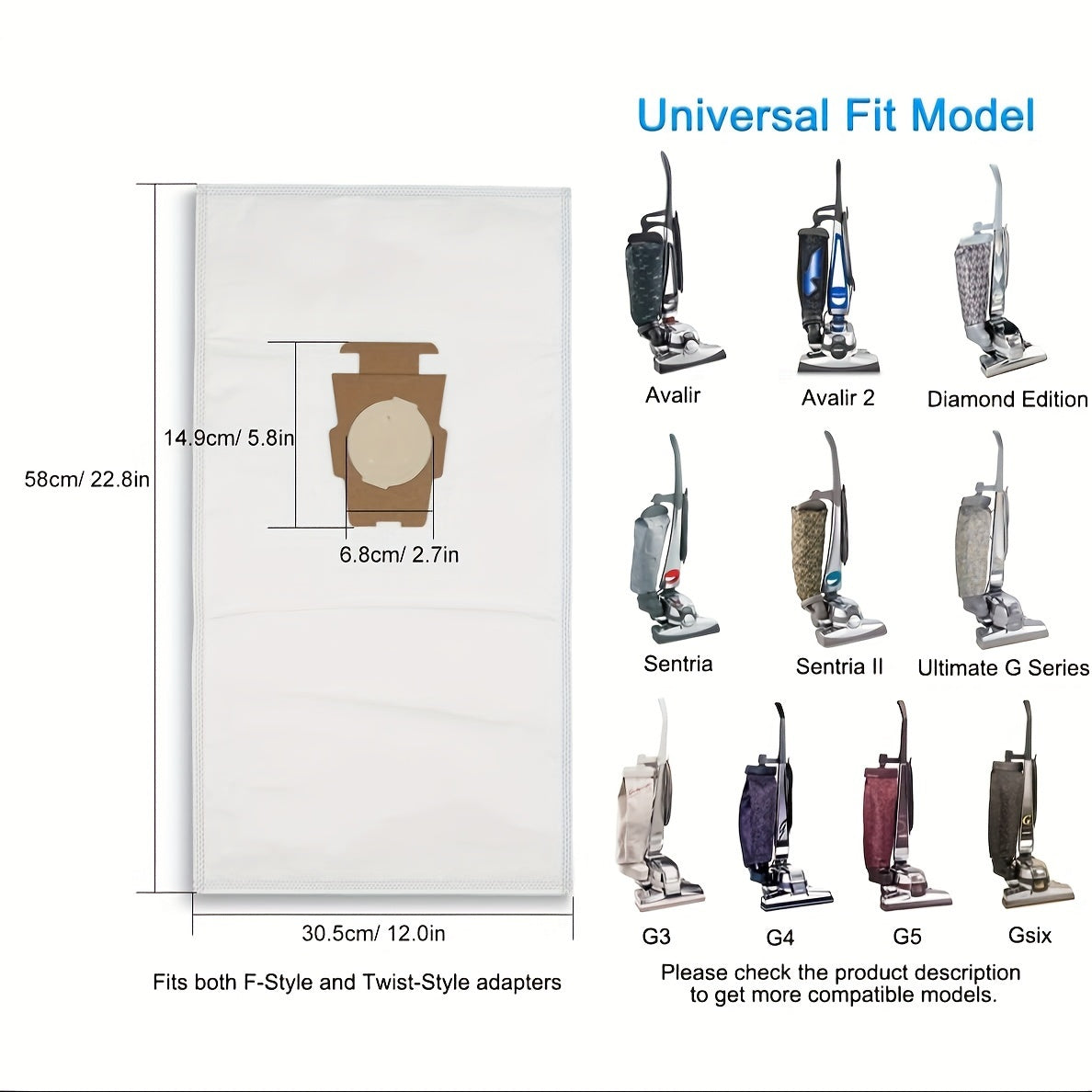 6 ta paket vakuum tozalash vositalari chang torbasi universal oq mato Sentria G seriyali bilan mos keladi