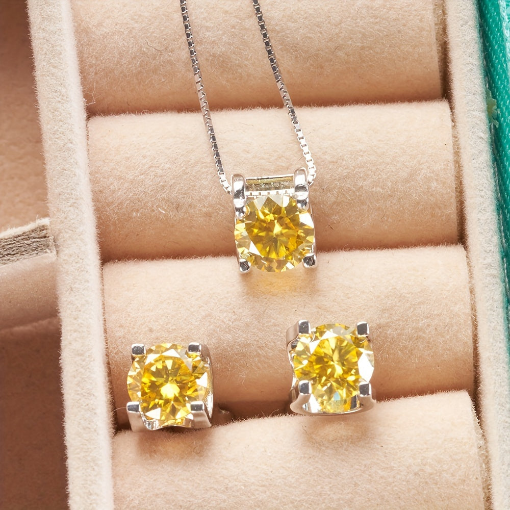 Set of 3 Silver Jewelry Rings and Earrings with Moissanite and Diamond Accents