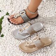 Women's Rhinestone Bohemian Slide Sandals Open Toe Slip-On Casual