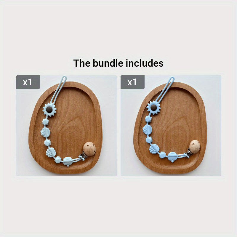 Silicone Teething Toy for Babies 0-3 Years Floral Fruit Clip Food-Grade Biteable Chain Pink Blue Yellow Brown