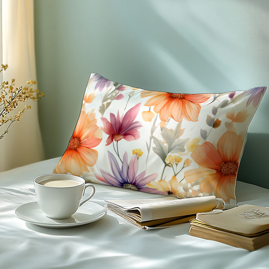 Orange Floral 3D Print Pillowcase Soft Skin-Friendly Fabric Machine Washable Envelope Closure Bedroom Guest Room Hotel