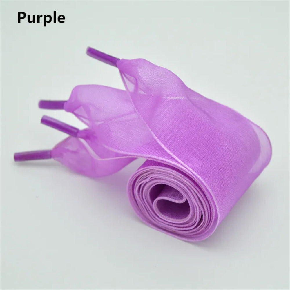 Unisex Transparent Chiffon Flat Shoelaces 2.5cm Widened Wide Bow