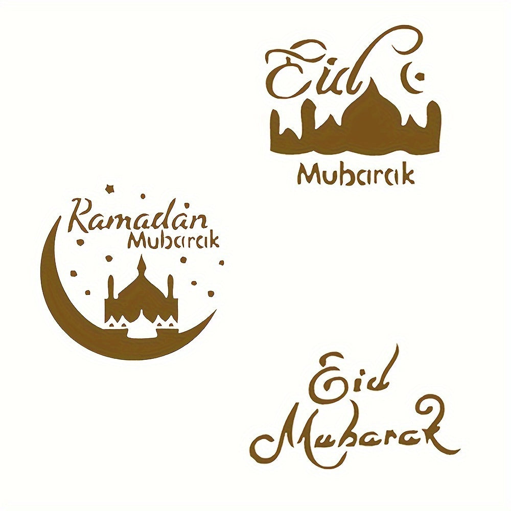 Set of 3 Eid Mubarak Cake Decorating Stencils Food Safe Arabic Calligraphy Islamic Architecture Designs for Cookies and Pastries