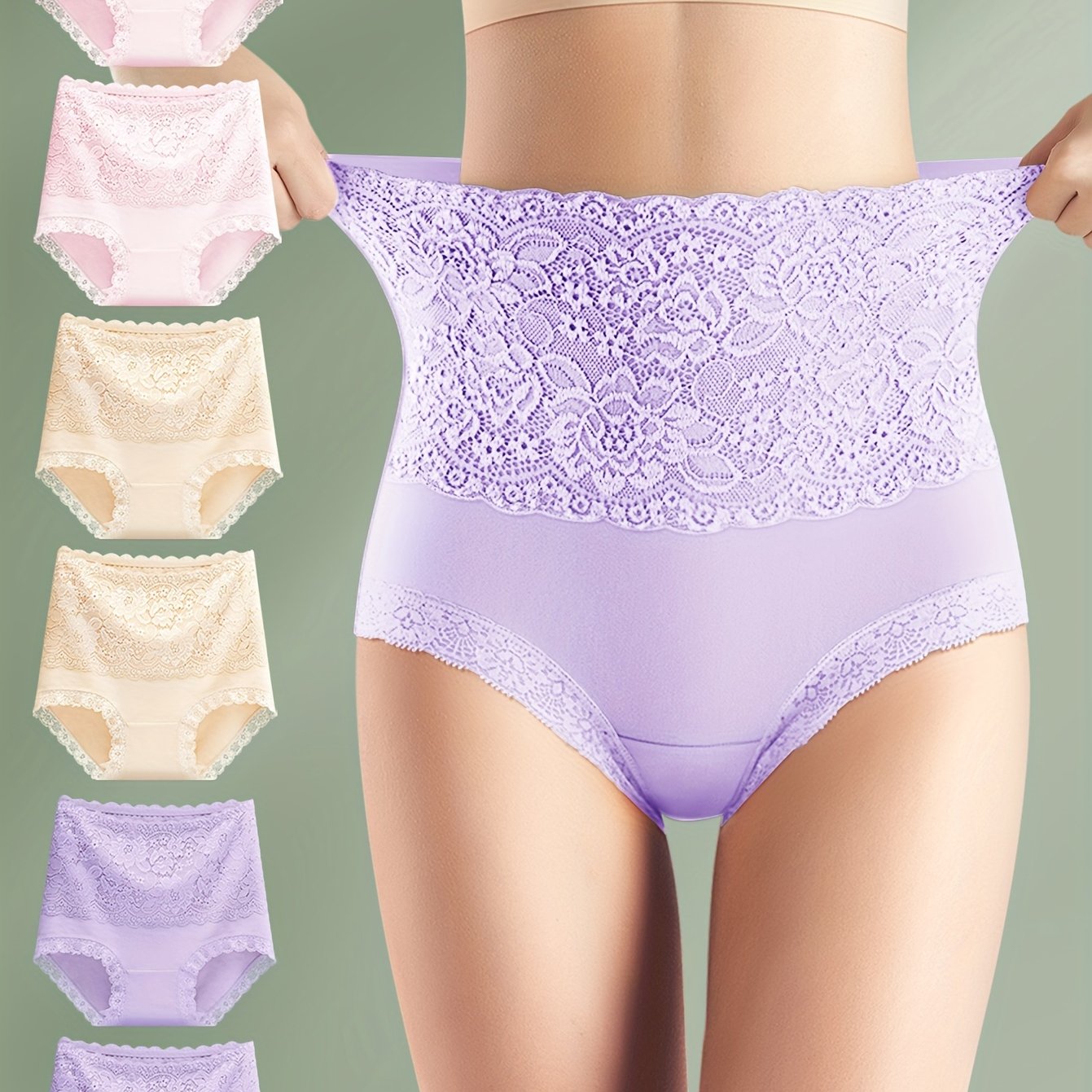 Bragas de encaje de cintura alta para mujer, ropa interior de algodón sin costuras, pack de 6