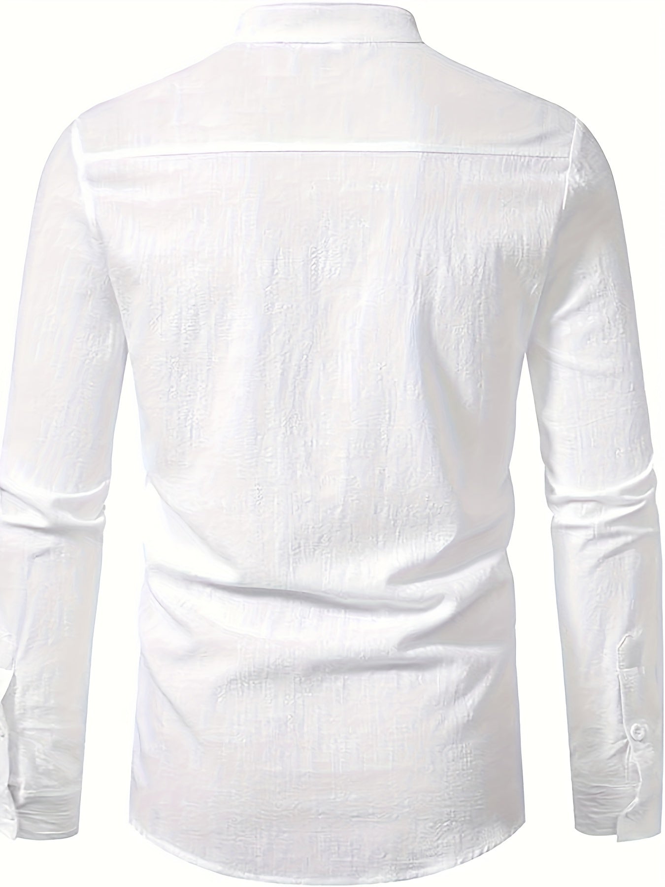 Men's Beige Linen Henley Shirt with Stand Collar Split Sleeves Regular Fit for Spring Fall