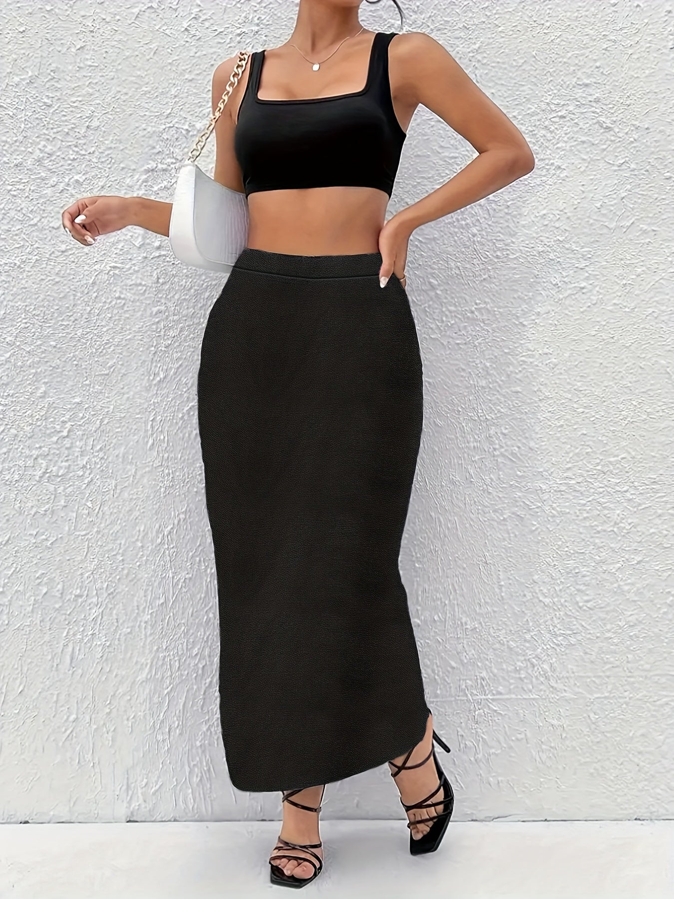 Plus Size Elastic Skirt Women's Summer Elegant Solid Skirt