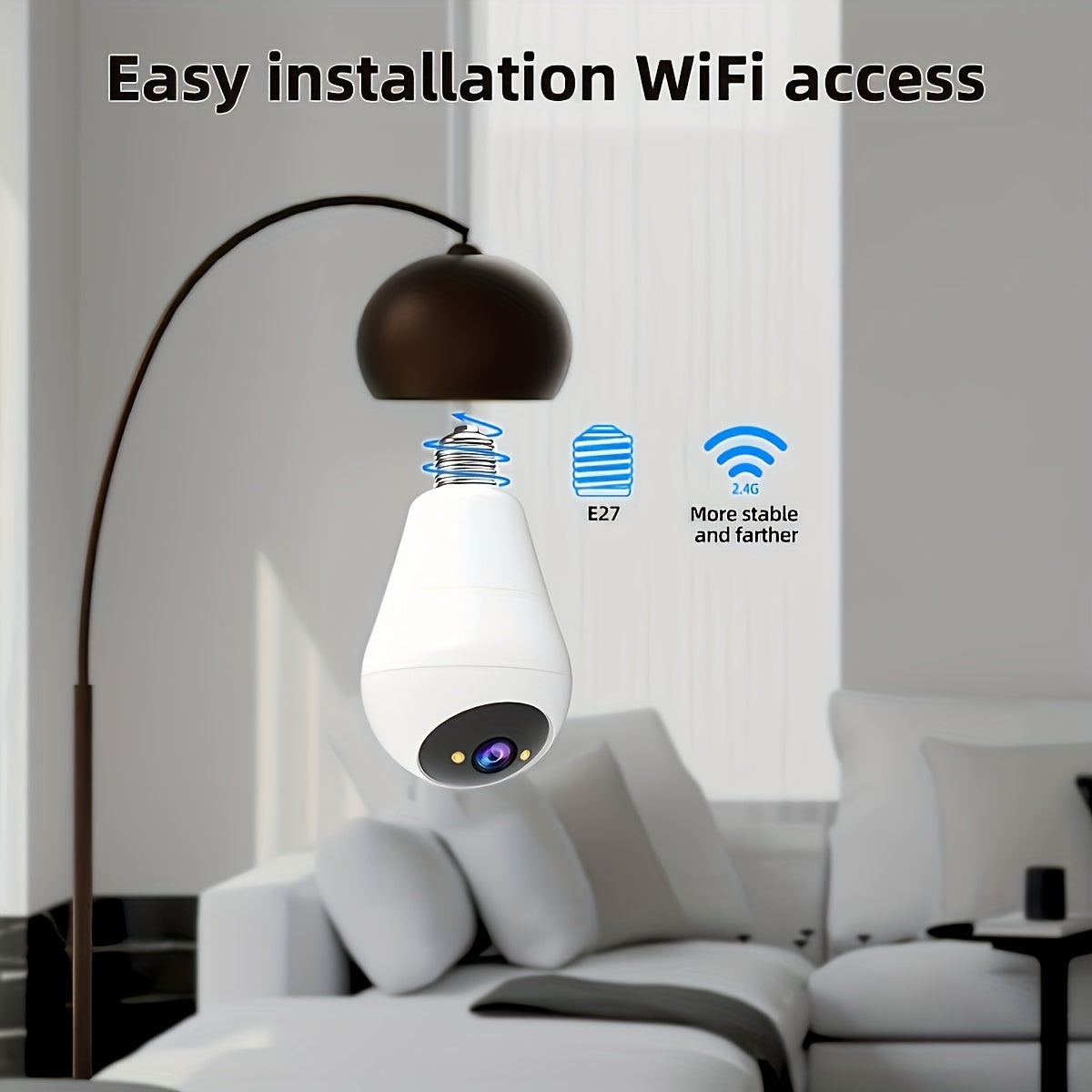 Smart HD WiFi Camera with Built-in Light 3MP E27 Bulb Night Vision Audio Alarm for Home Security