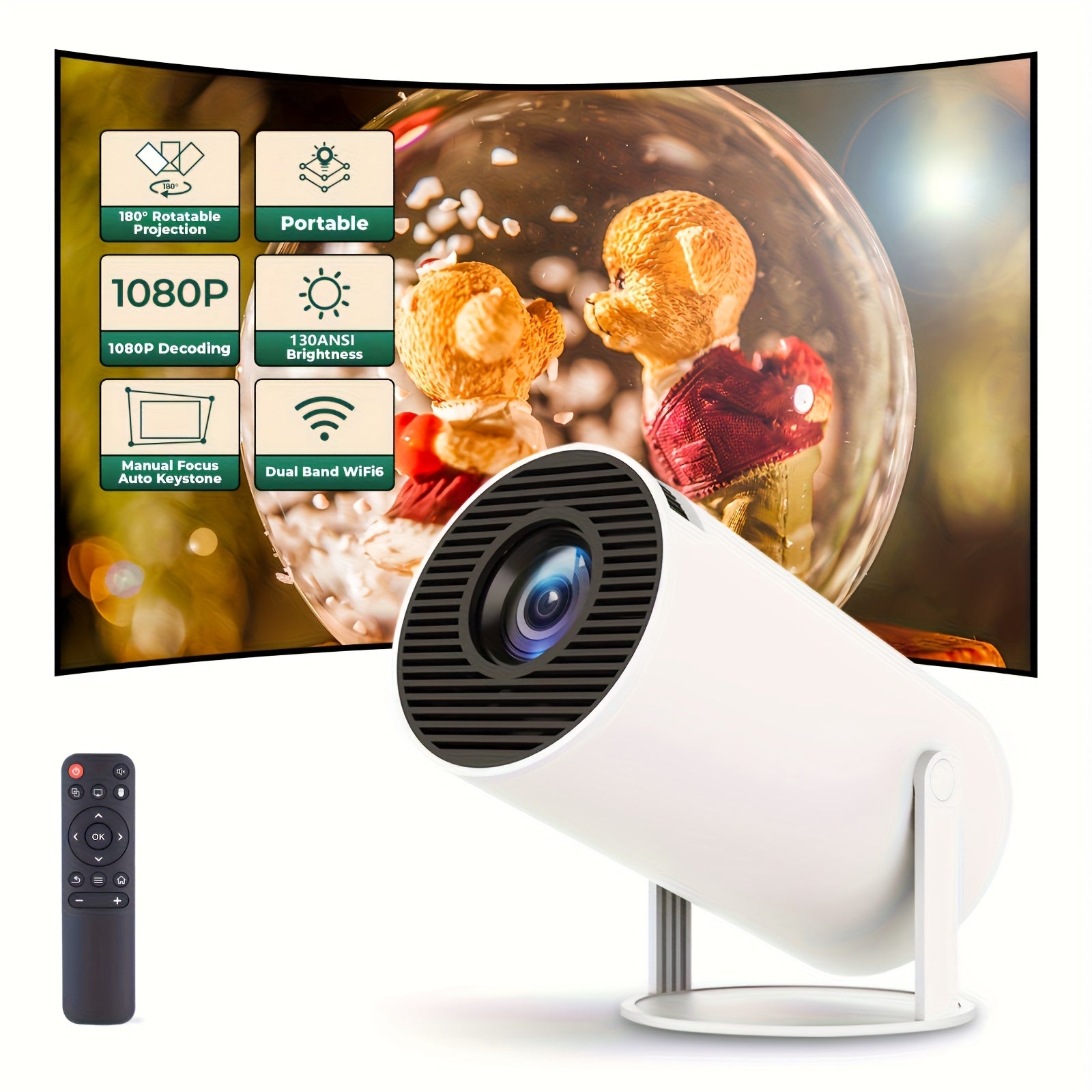 Портативный мини-проектор 4K с WiFi 6, автоматической коррекцией трапеции, беспроводной, Android