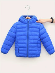 Unisex Solid Color Hooded Jacket for Kids Lightweight Polyester Fall Winter Running