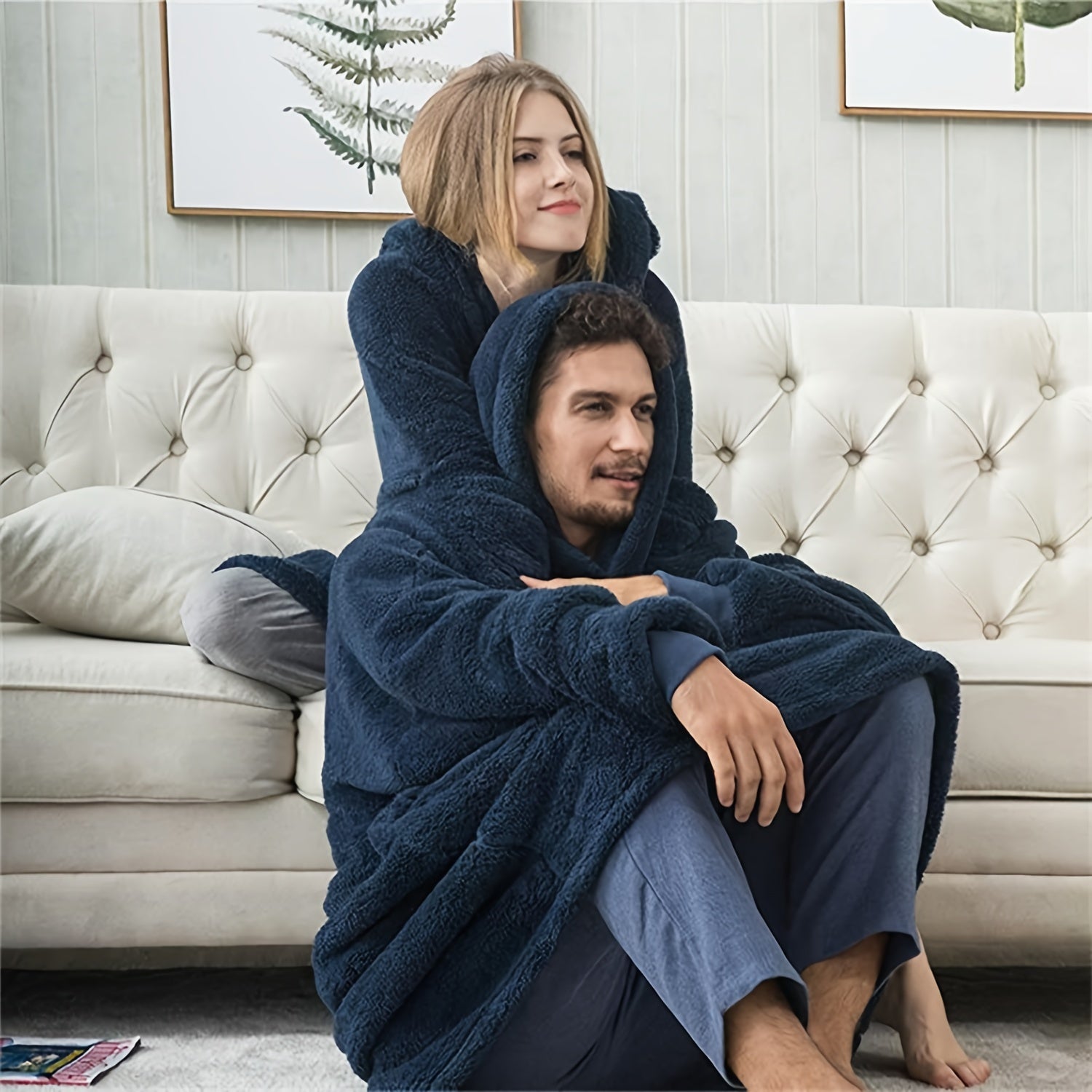 Unisex Wearable Blanket Hoodie Flannel with Pockets for Women and Men