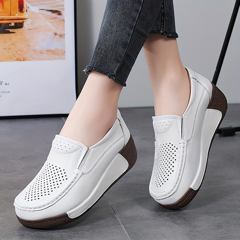 Women's Slip-On Mid-Heel Platform Shoes Breathable Synthetic Upper Light Blue