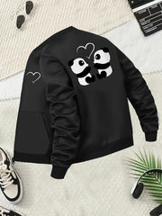 Women's Plus Size Casual Zip-Up Jacket with Pockets and Heart Print