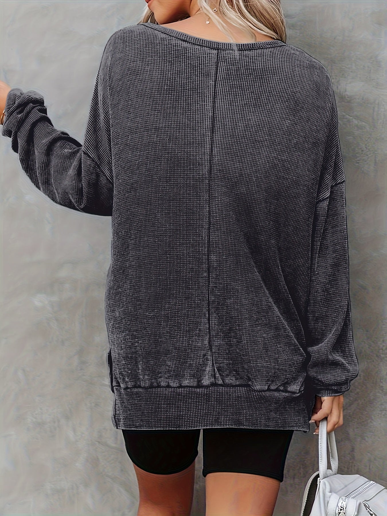 Plus Size Women's Sweatshirt with Side Slit Polyester Knit Long Sleeve Fall Winter