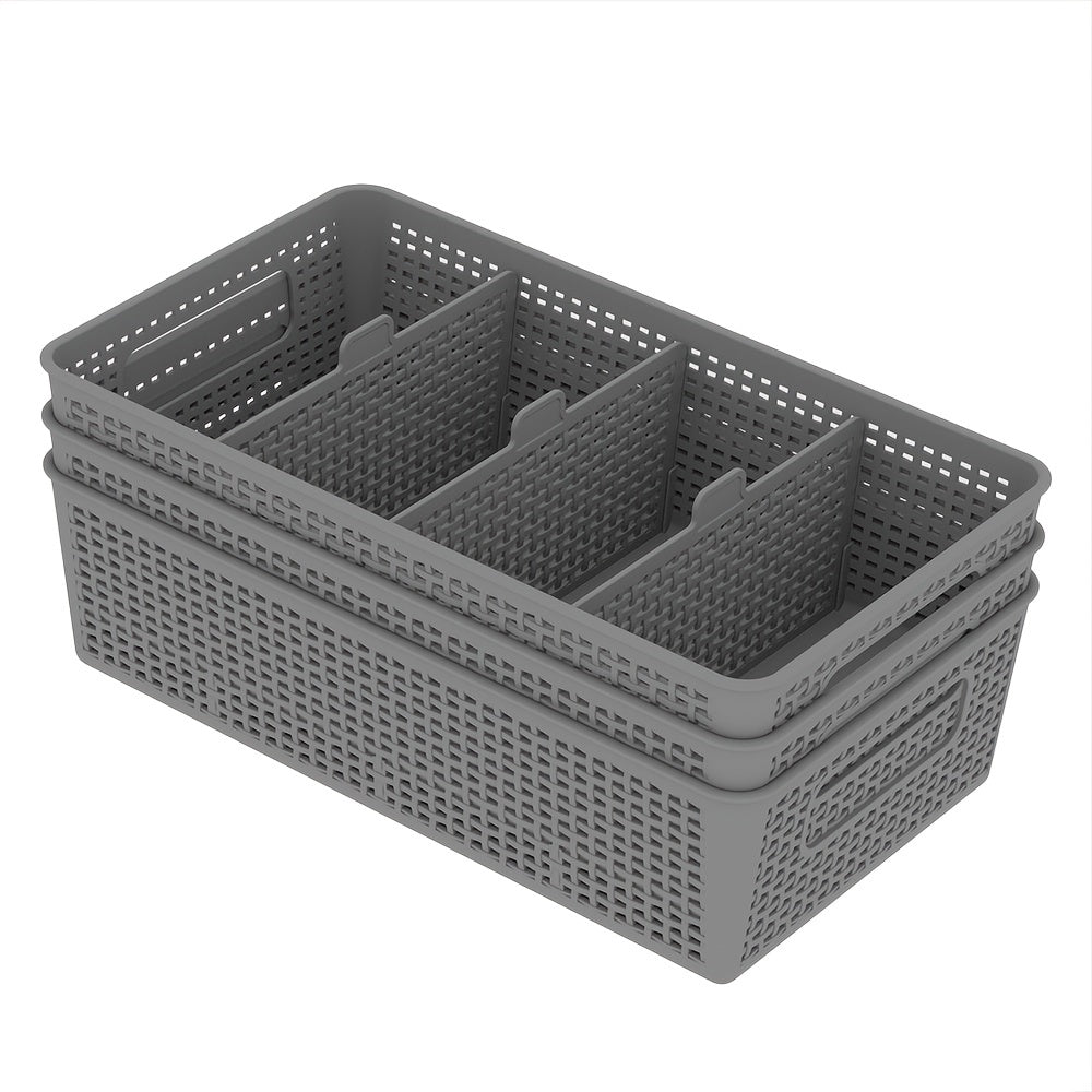 Multi-Purpose Woven Storage Box with Divider for Bathroom and Kitchen Cabinets 1-8 Pieces