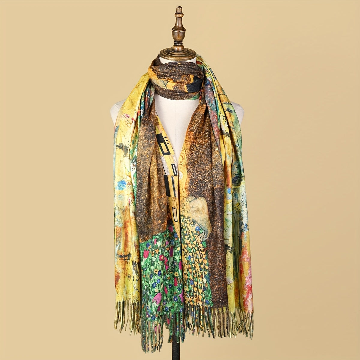 Печать искусства поцелуя Клима Шарф из кашемира с длинными кисточками зимний платок цифровая печать