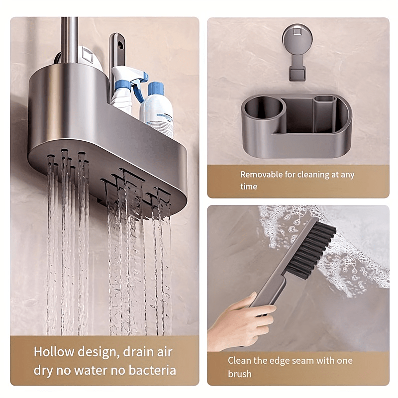 Держатель для туалетной щетки из алюминия с длинной ручкой - настенный держатель для уборки в ванной, универсальный дизайн для глубокой очистки, легко снимается и портативен.