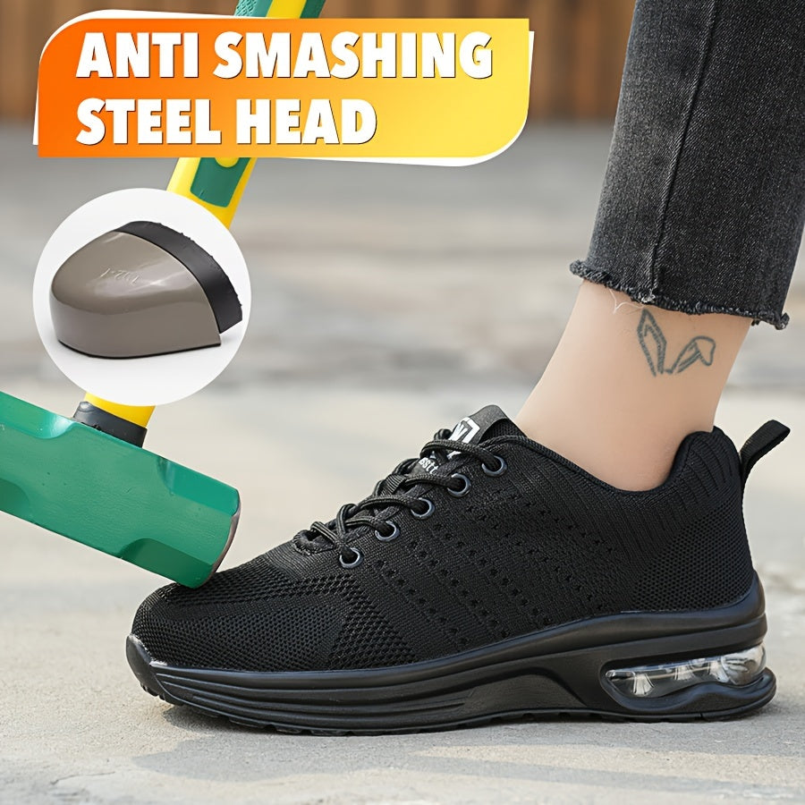 Women's Knitted Breathable Lightweight Steel Toe Work Shoes Anti-Slap Anti-Stab