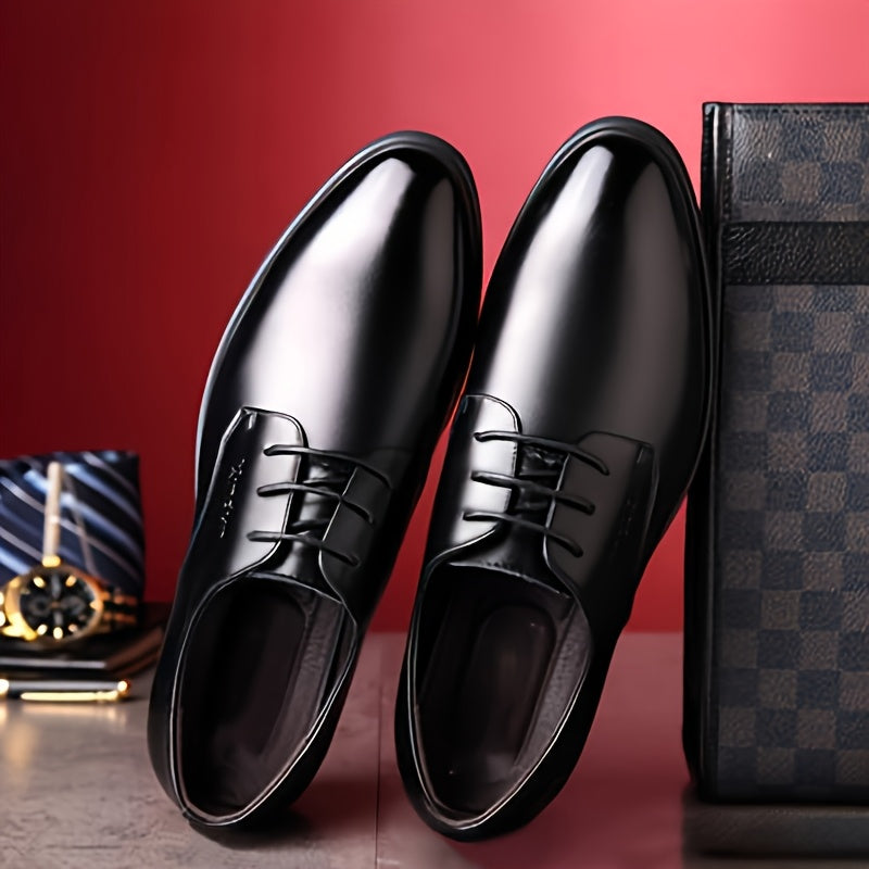 Men's Black Faux Leather Dress Shoes Pointed Toe Lace-Up for Business Weddings Parties