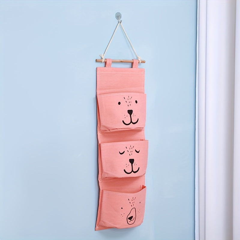Cartoon Bear Wall Organizer with Plastic Over-the-Door Pockets for Bedroom Bathroom Kitchen