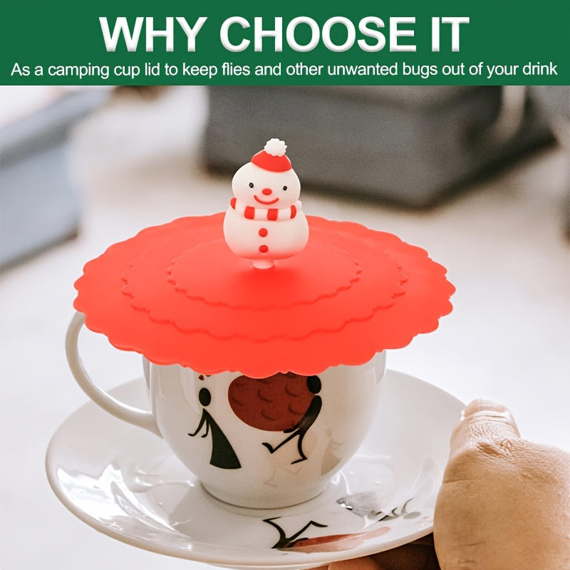 Рождественская силиконовая крышка для чашки с дизайном снеговика, безопасная для пищевых продуктов, против проливания, экологичная