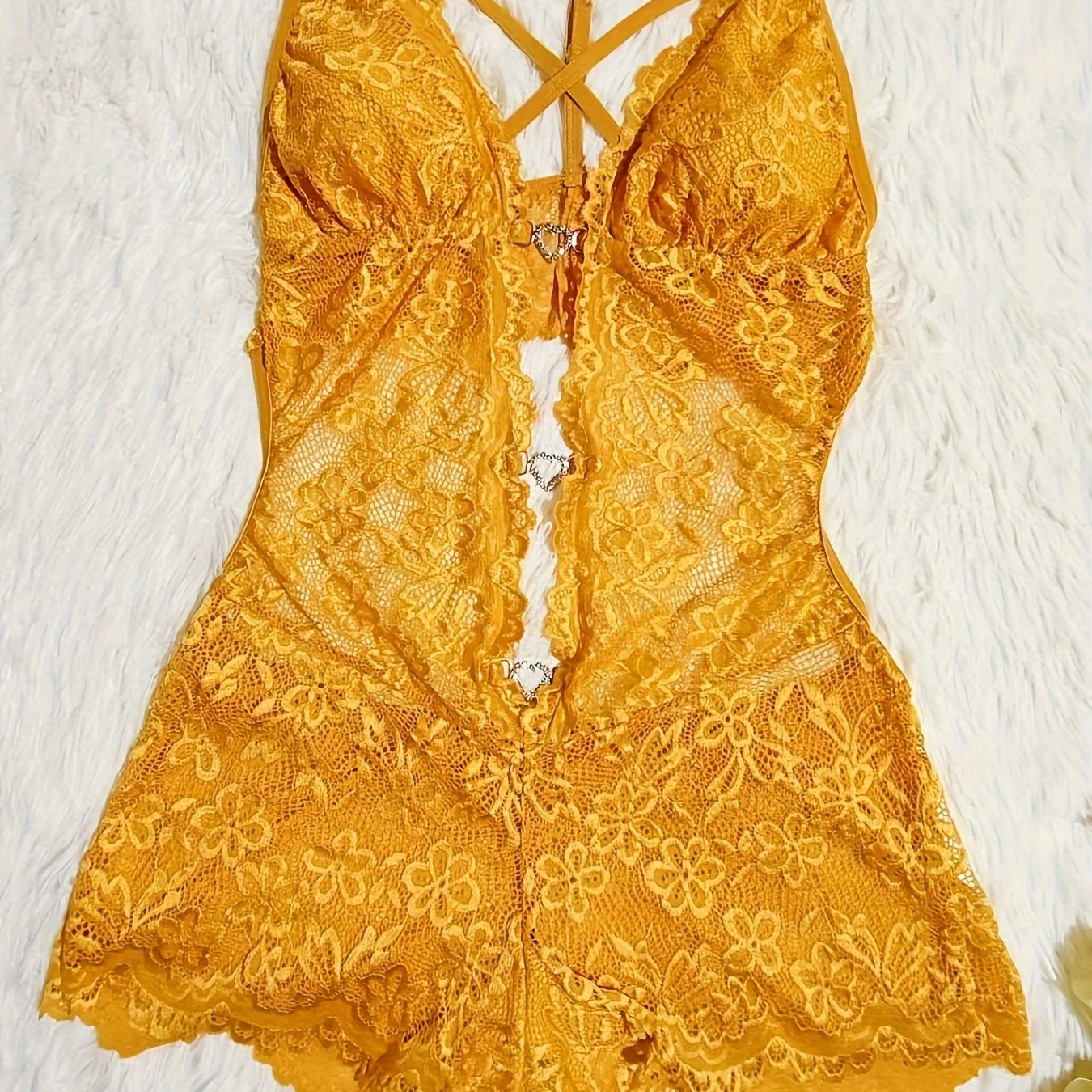 Lingerie Women's Lace Teddy with Heart Decor and Deep V Backless Bodysuit