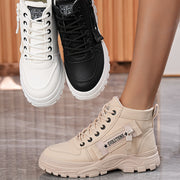 Women's High-Top Boots Leather Casual Shoes for Spring and Autumn