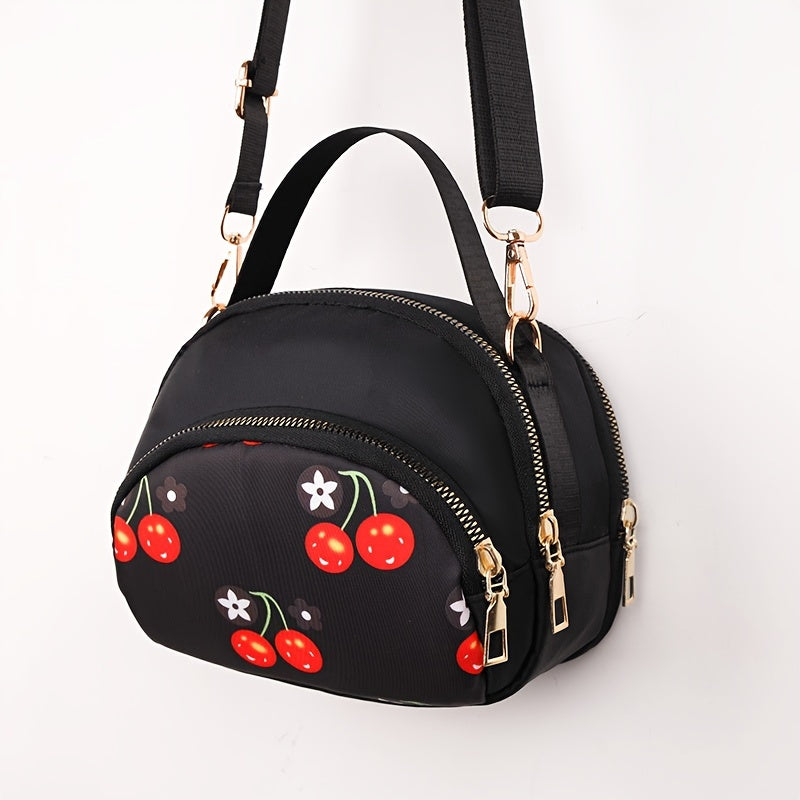 Floral Nylon Crossbody Bag for Women with Adjustable Strap and Zipper Closure