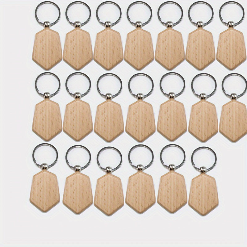 Twenty Pieces Wooden Keychain Blanks Rectangular for Engraving Jewelry Craft Projects