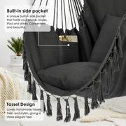 White Canvas Hammock with Tassels and Cushions for Indoor Outdoor Use Supports Up to 226.8 KG