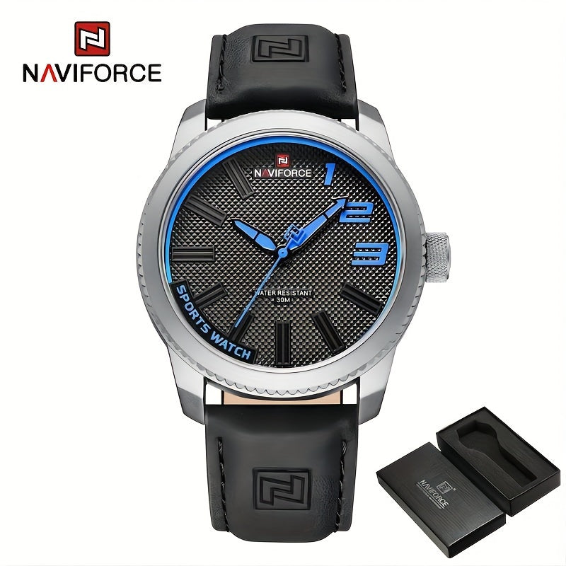 Men's Waterproof Quartz Watch with Leather Strap and Date Display