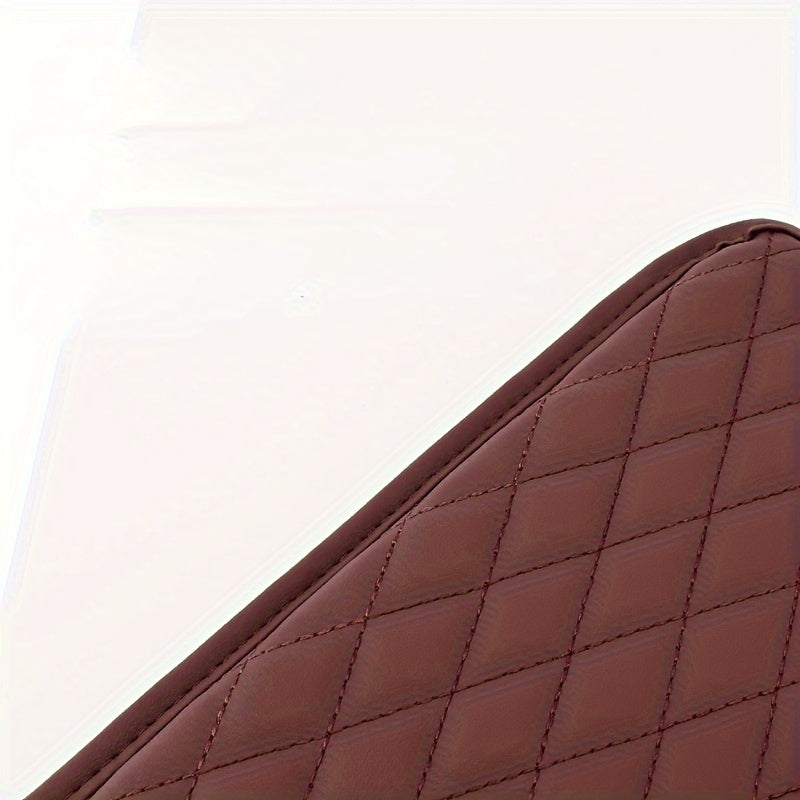 Red PU Leather Car Armrest Pad with Quilted Design and Storage Pocket