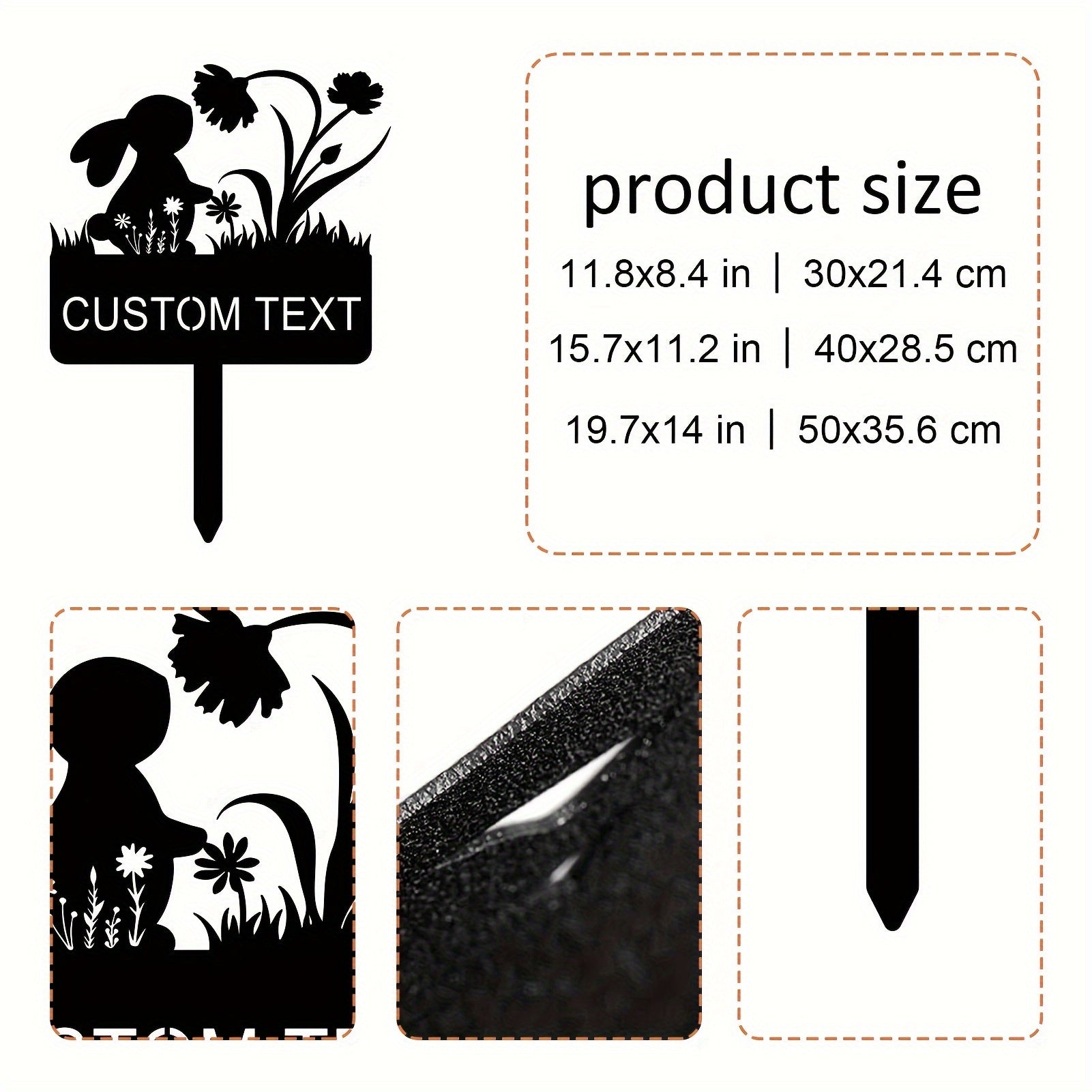 Black Metal Rabbit Garden Stake Outdoor Memorial Marker Sturdy Decorative