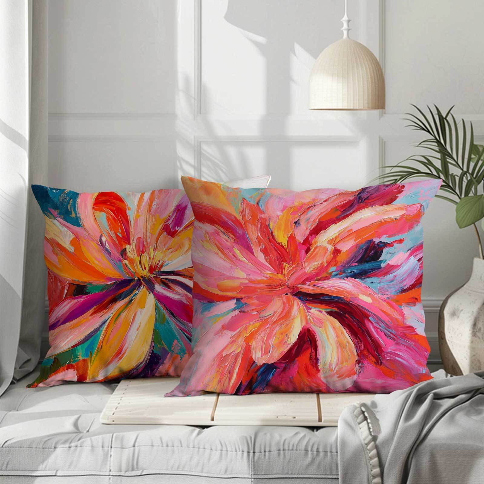 Set of 4 Modern Floral Throw Pillow Covers Polyester Zipper Closure All-Season Decor