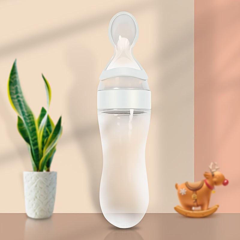 Silicone Baby Food Feeder Bottle with Squeeze Spoon for Milk Formula Food Supplement Medicine 0+ White Blue Green Pink