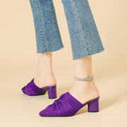 Women’s Pointed Toe Pumps Solid Color Fabric Slip-On Mid Heel Durable Sole