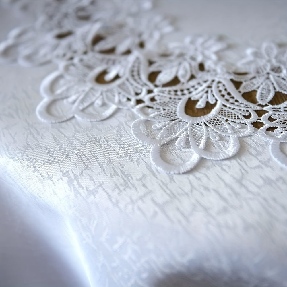 White Polyester Round Tablecloth 32 Inch Diameter Floral Design for Holiday Decor