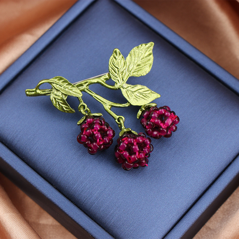 Red Berry Design Alloy Raspberry Branch Brooch Pin for Women