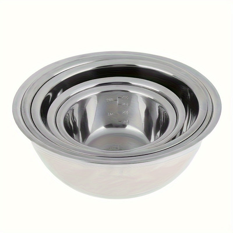 Set of 3 Stainless Steel Mixing Bowls with Scales for Cooking Baking and Meal Prep