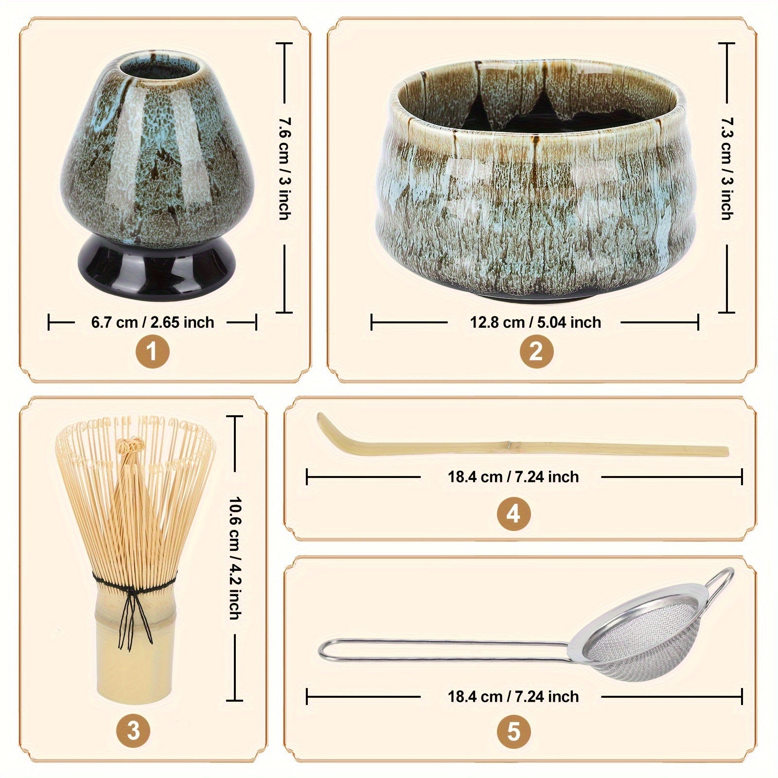 Set de ceremonia de té Matcha con tazas de cerámica azul y accesorios para regalo