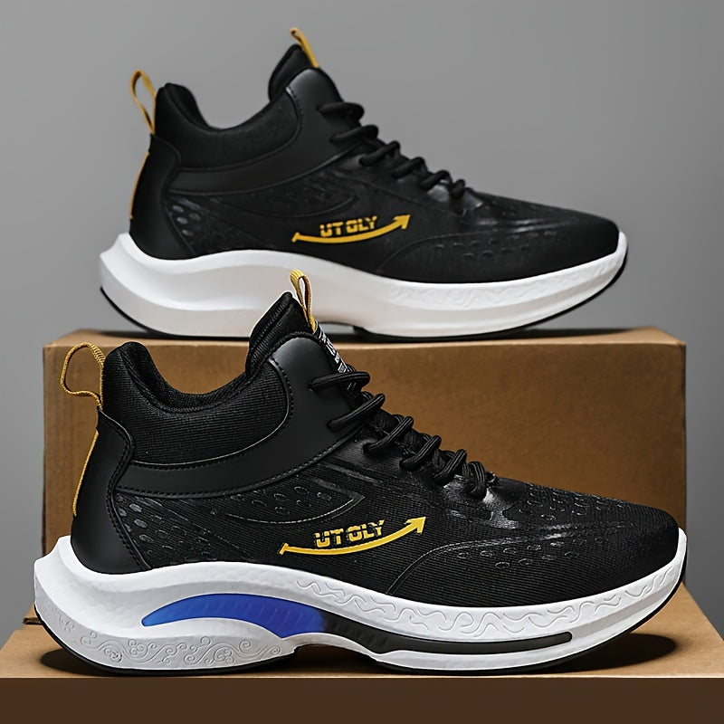 Men's Blue and White High-Top Athletic Sneakers Breathable Fabric PVC Sole EVA Insole Casual Outdoor