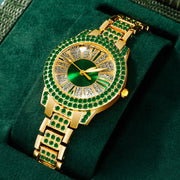 Women’s Green Quartz Jewelry Set with Wristwatch Earrings Necklace and Bracelets